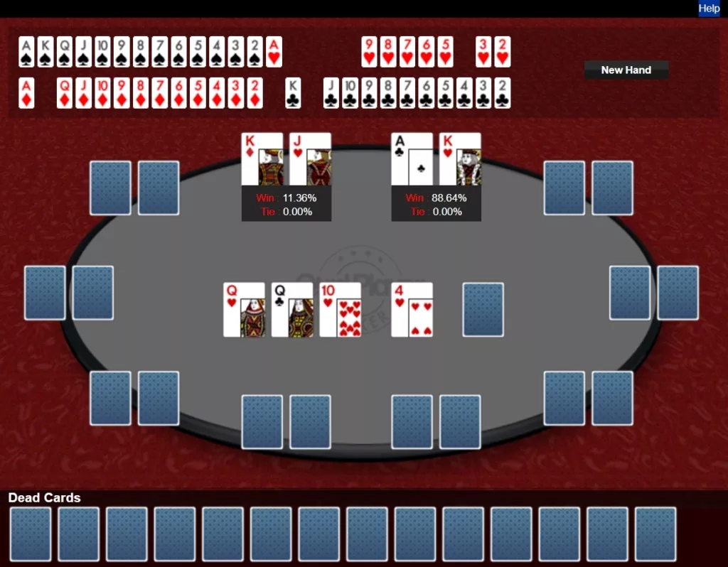 Poker Calculator showing the Percentages of King Jack
