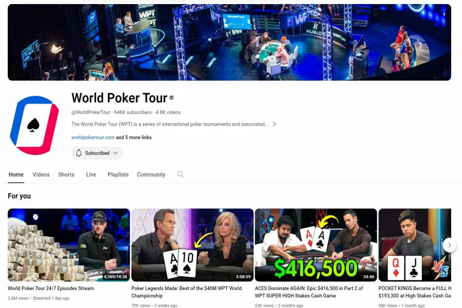 WPT YouTube's Home Page